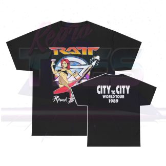 Ratt 1989 Reach For The Sky Girl and Guitar City To City Tour Shirt