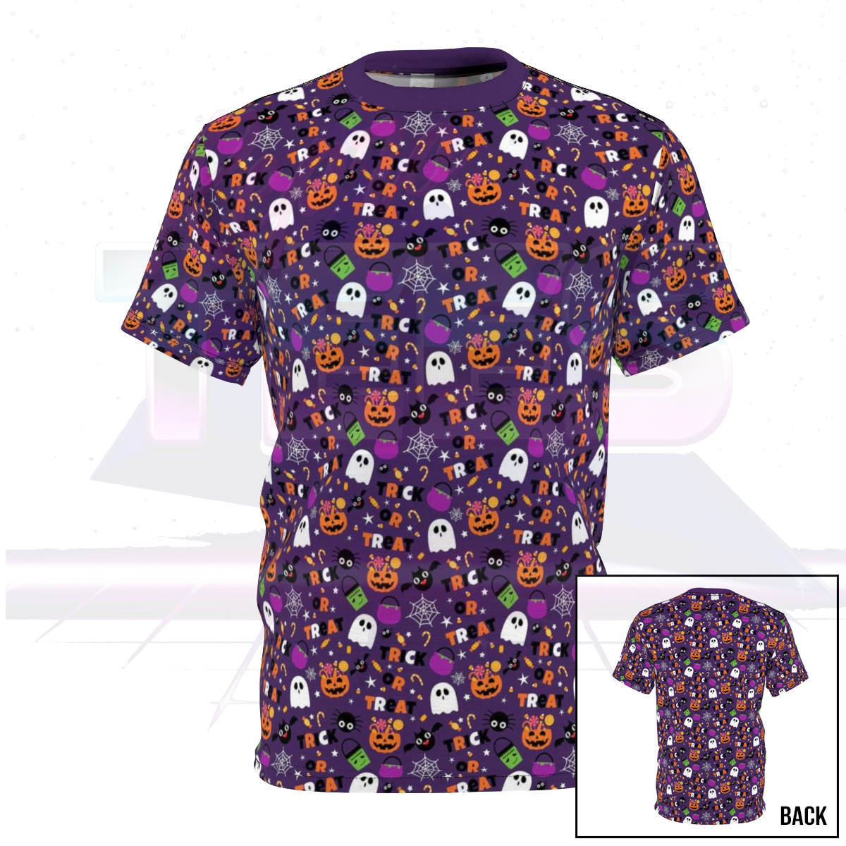 Halloween Themed Purple Trick Or Treat All Over Print Shirt