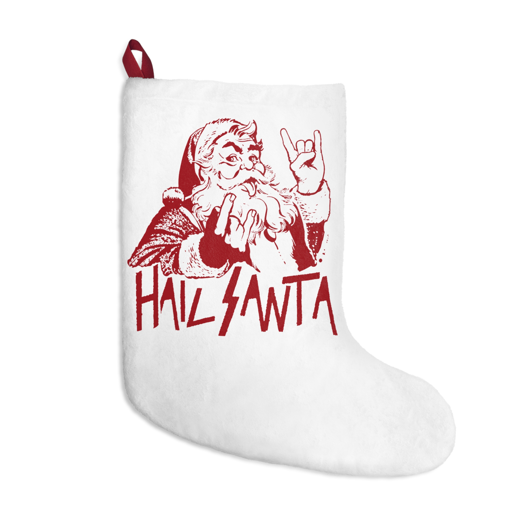 Hail Santa – Santa Throwing Metal Horns Christmas Stocking