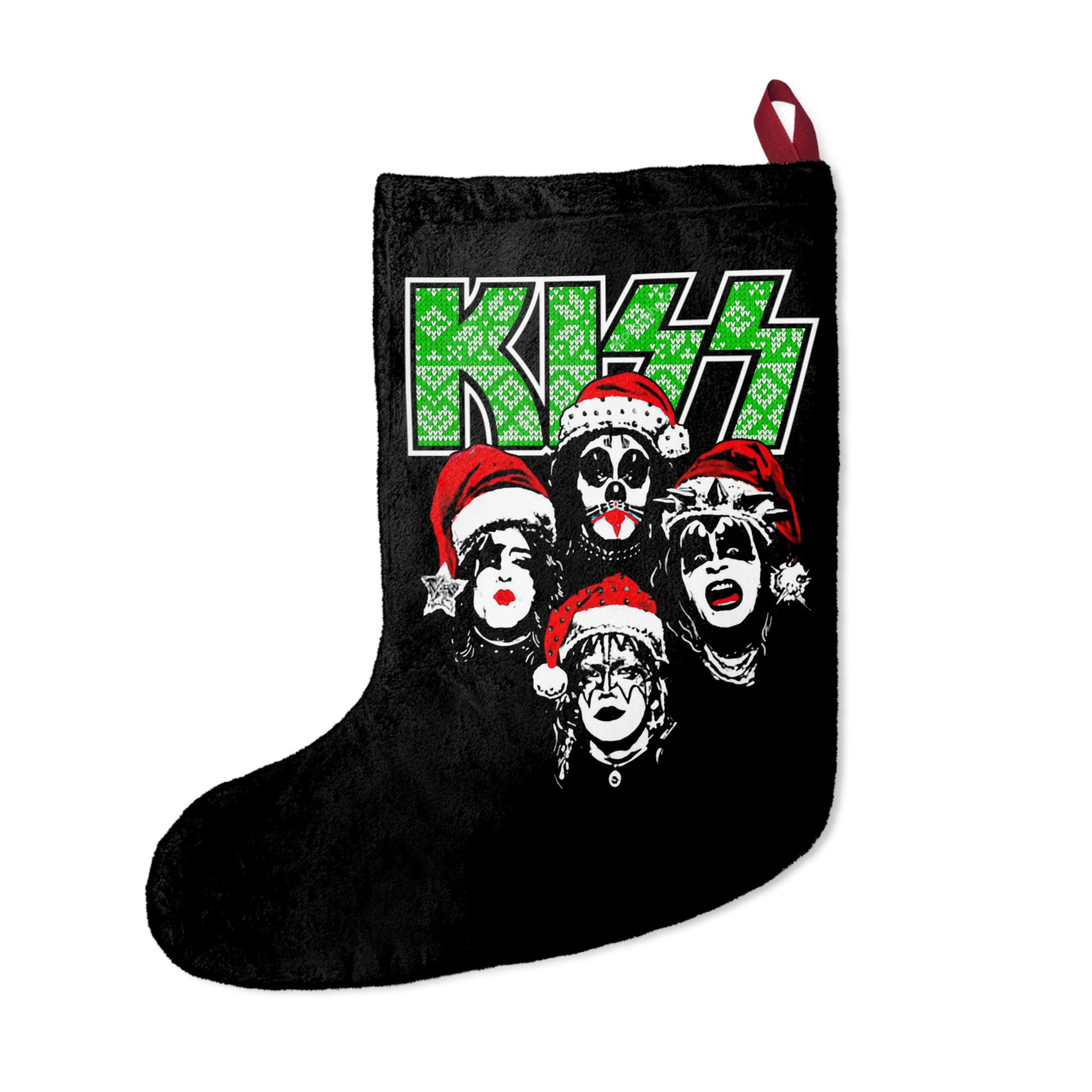 KISS Debut Album Cover With Santa Hats KISSMas Green Logo Christmas Stocking - Image 2