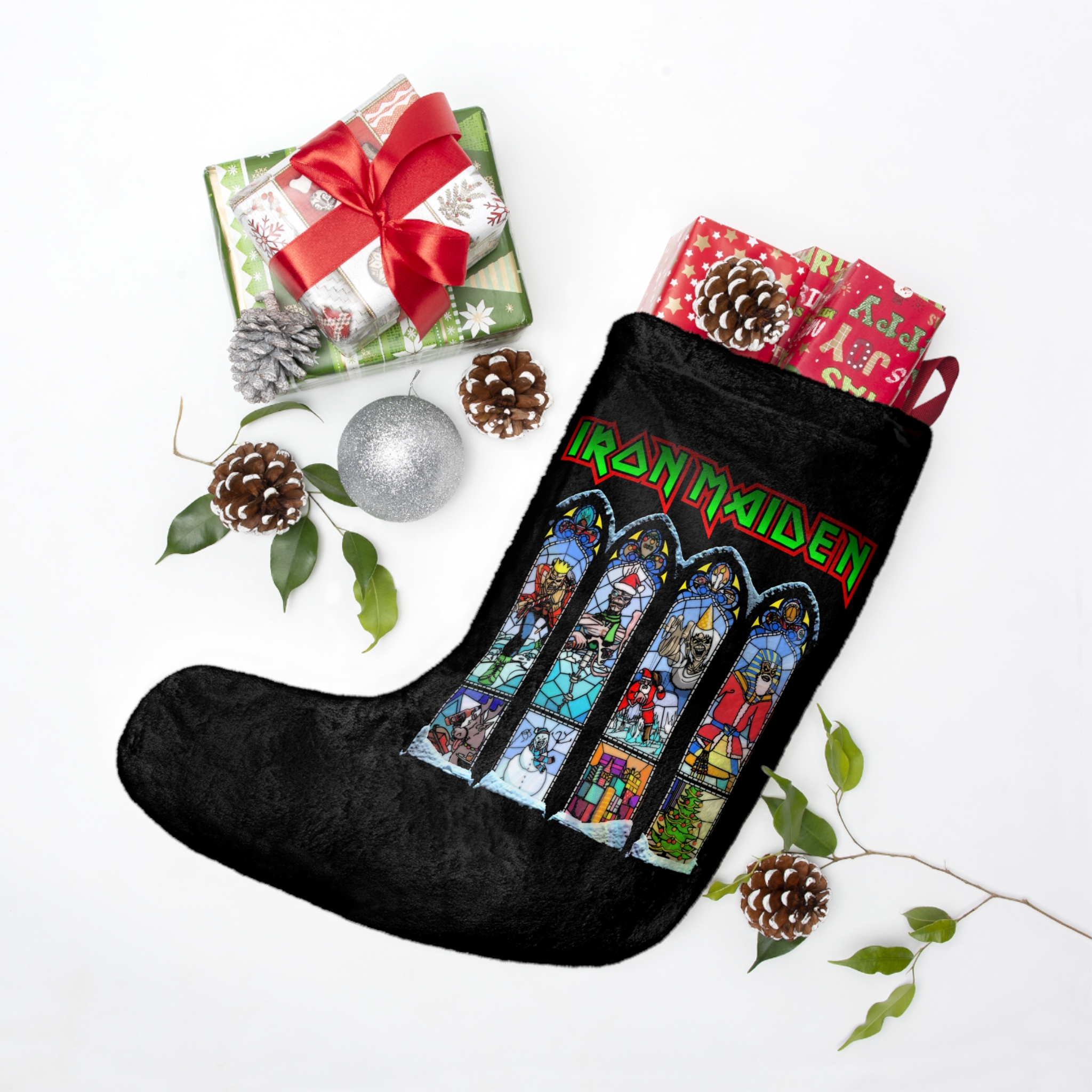 Iron Maiden Eddie The Head Stained Glass Windows Christmas Stocking - Image 3