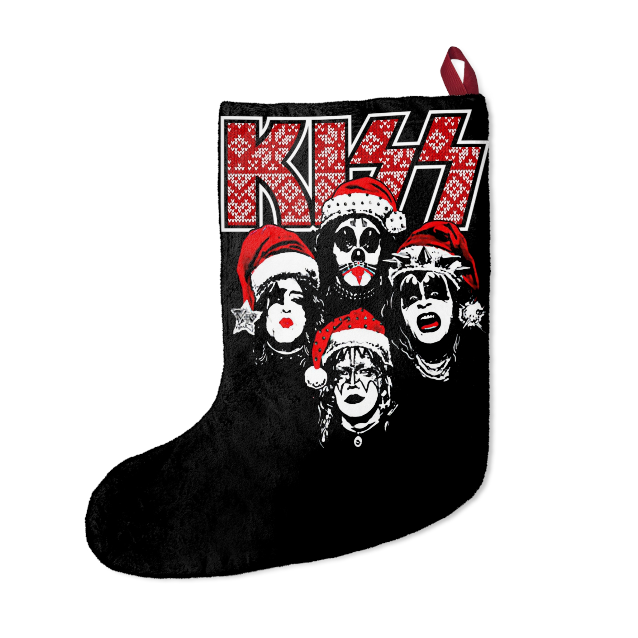 KISS Debut Album Cover With Santa Hats KISSMas Red Logo Christmas Stocking - Image 2