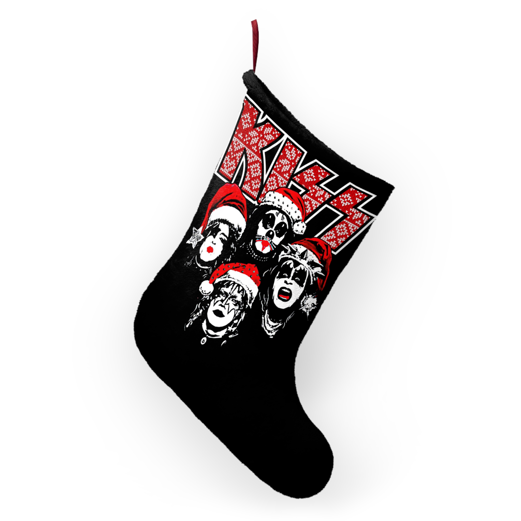 KISS Debut Album Cover With Santa Hats KISSMas Red Logo Christmas Stocking - Image 4