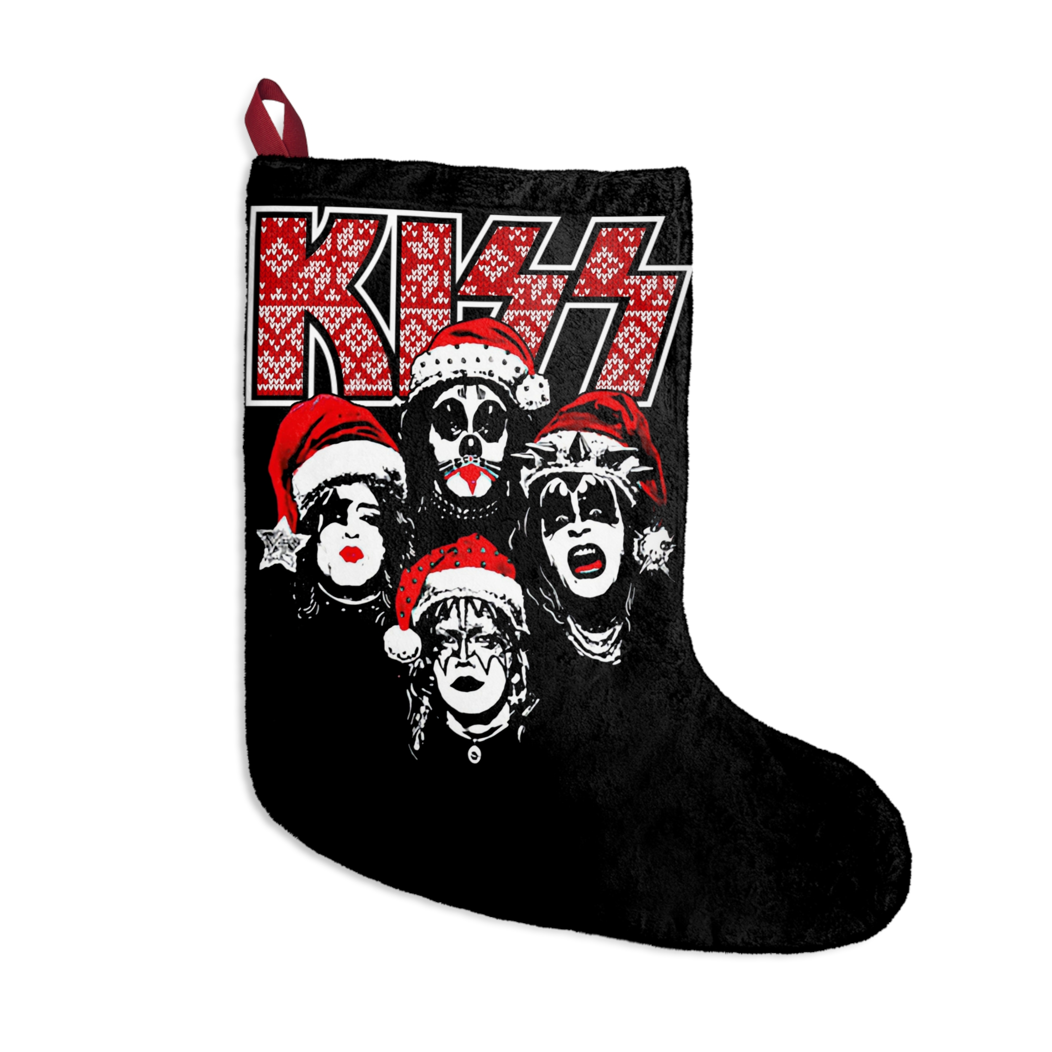 KISS Debut Album Cover With Santa Hats KISSMas Red Logo Christmas Stocking
